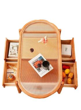 藤茶几长17178虹玻璃客厅家用小户型椭简约风日式编圆两用民宿圆