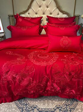 九喜红色刺H1114四绣件套结婚床上全用品新房布置狐龙凤棉被套