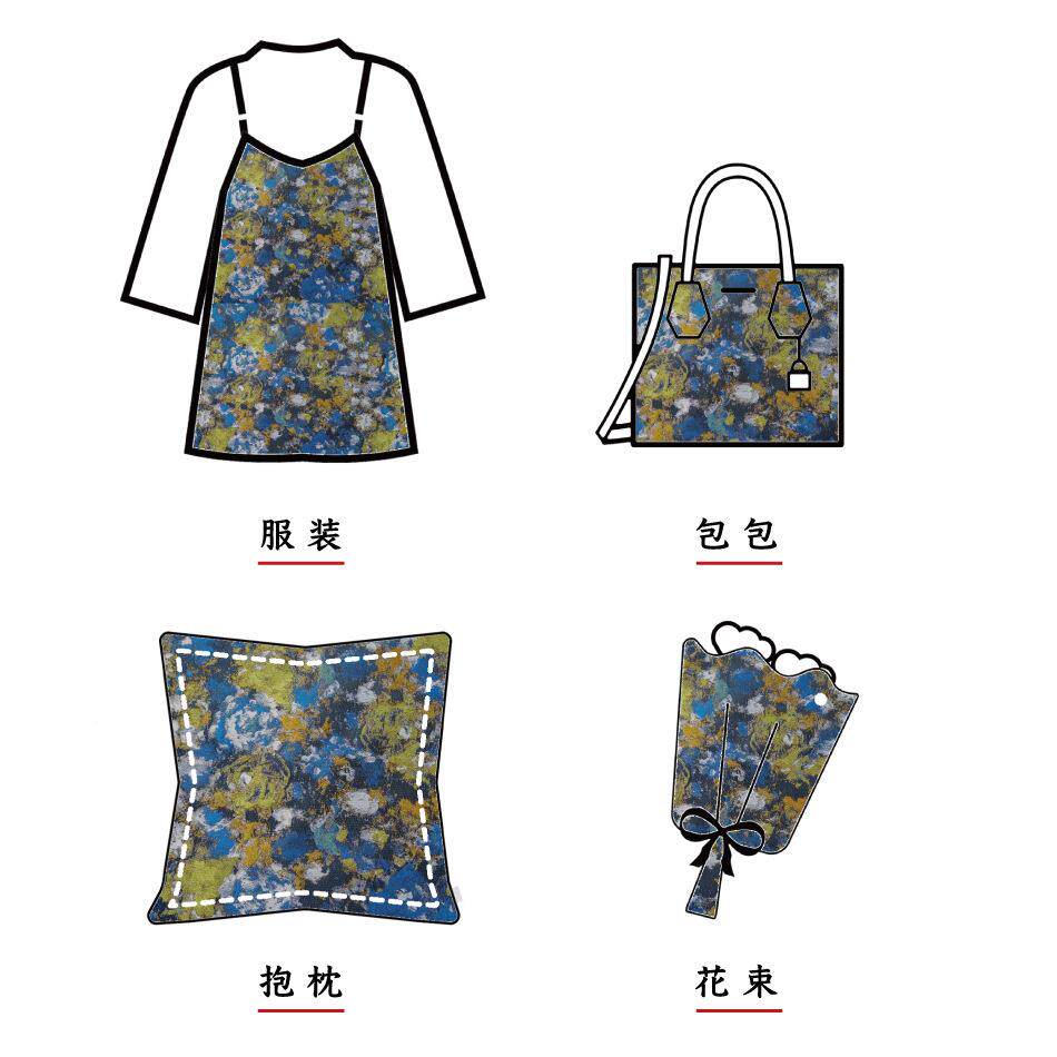 油画感包不规则时花髦女装料连衣裙面柔软衬衫春秋色CT-J4-36织装