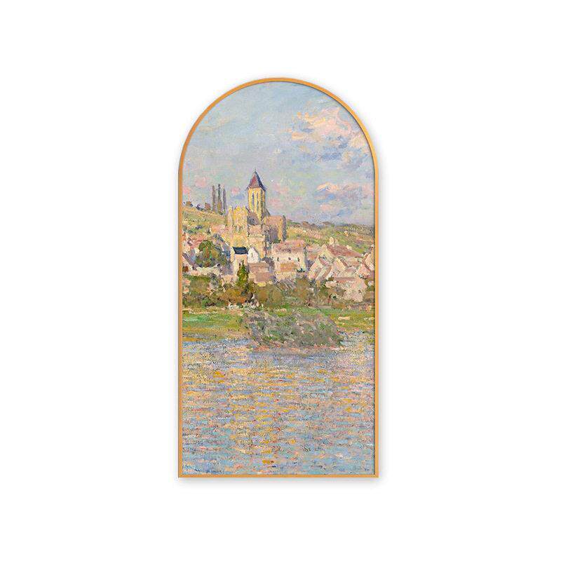 法式玄关装饰画美式入户走廊油画楼梯拱形挂画轻奢莫奈睡莲挂壁画