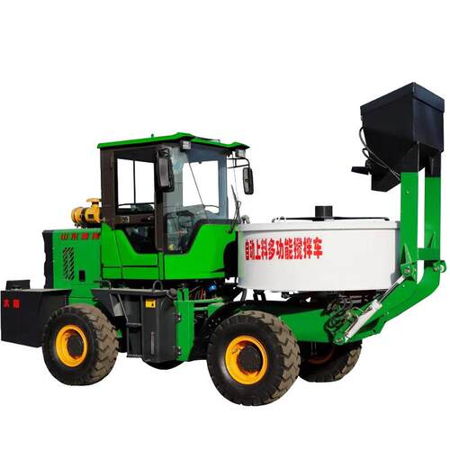 山东1600型朝天锅铲车式水泥搅拌车平口搅拌自动上料搅拌车