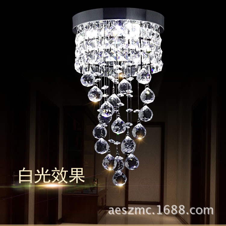 简约LED水晶过道灯客厅走廊玄关阳台酒店吊线螺旋阶梯小吸顶灯