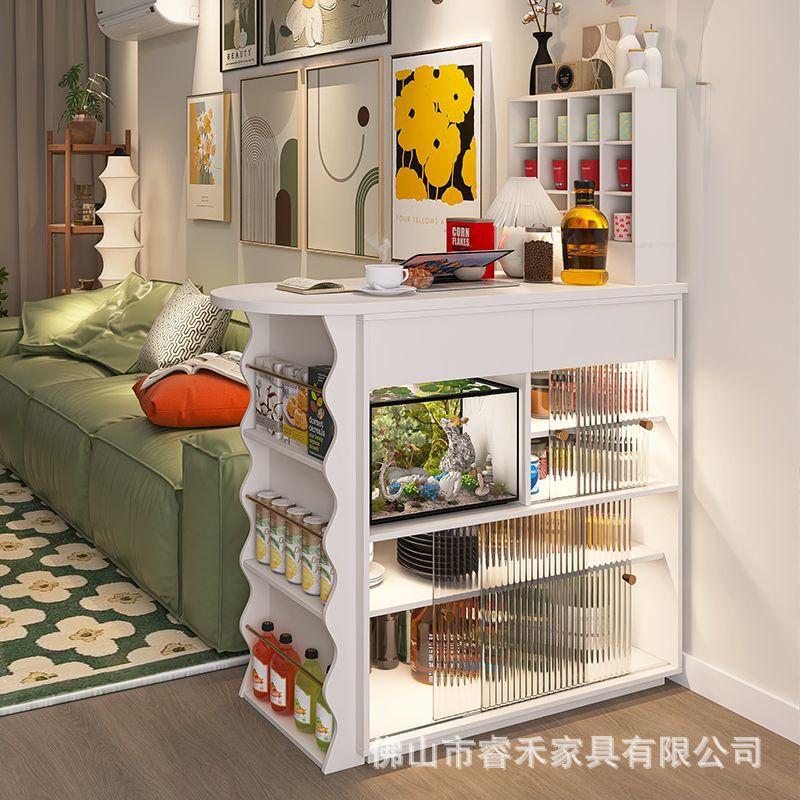 吧台餐边柜一体实木日式可收缩伸缩折叠餐桌窄岛台家用客厅隔断柜