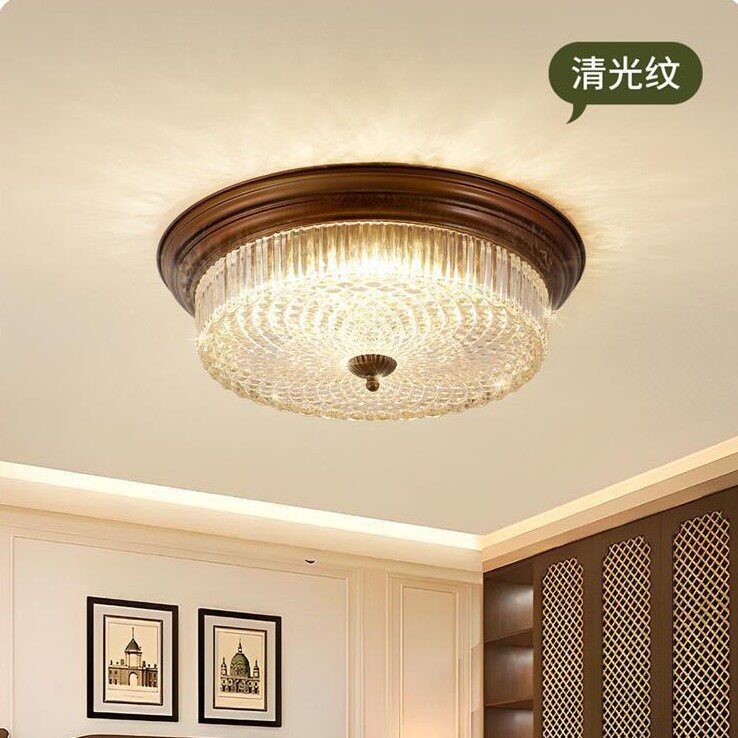圆形吸顶灯美式复古乡村客厅主灯花朵造型水晶轻奢氛围感大厅灯具