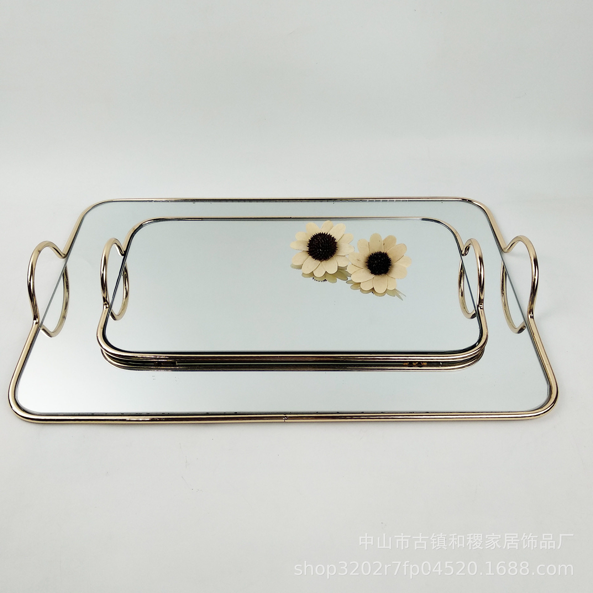 高档金属镜面托盘家居软装饰品摆件化妆品桌面收纳精美立体感铁艺