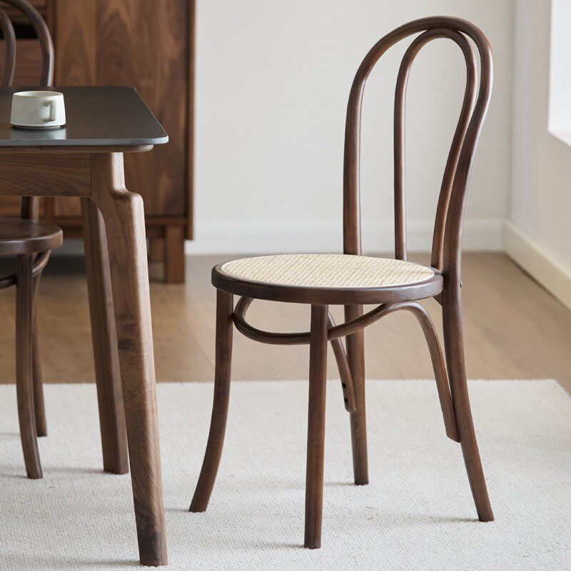 树府实木18号椅胡桃木色餐椅家用书桌椅法式复古索奈特椅北欧中古