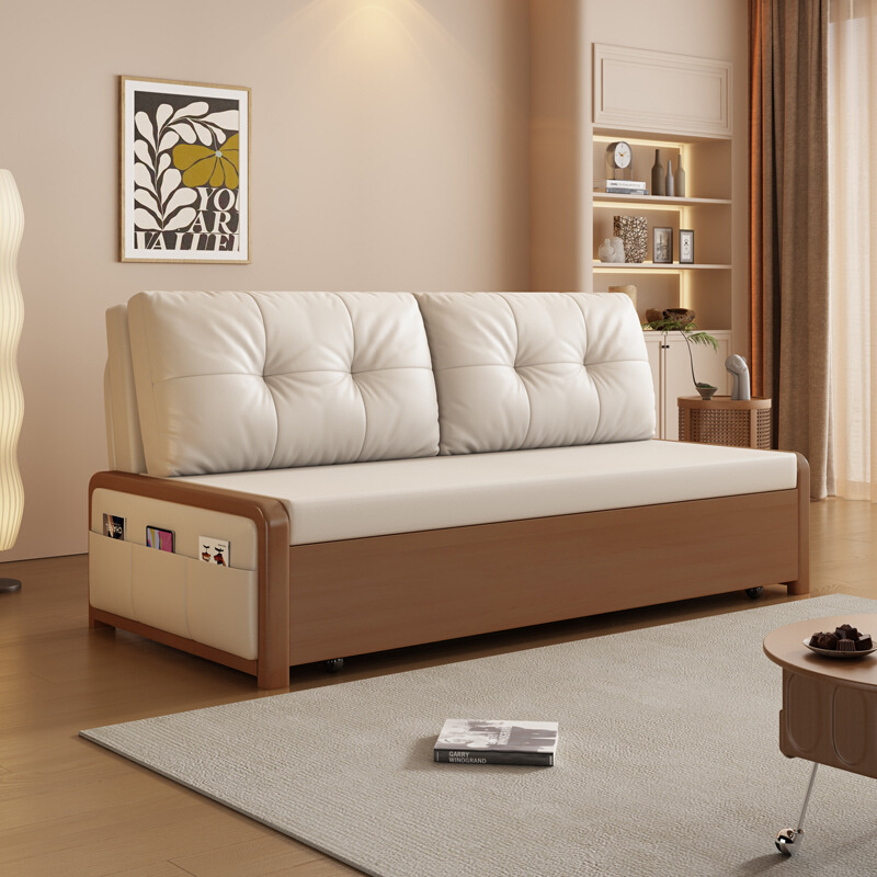 多功能沙发床折叠两用无扶手小户型客厅伸缩一体中式实木抽拉床