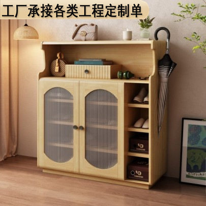 实木鞋柜家用门口玄关法式大容量入户门厅柜收纳靠墙美式黑色复古