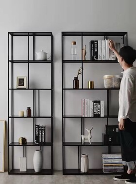 简约置物铁艺书架 客厅书房黑色落地置物架办公室靠墙多层文件架