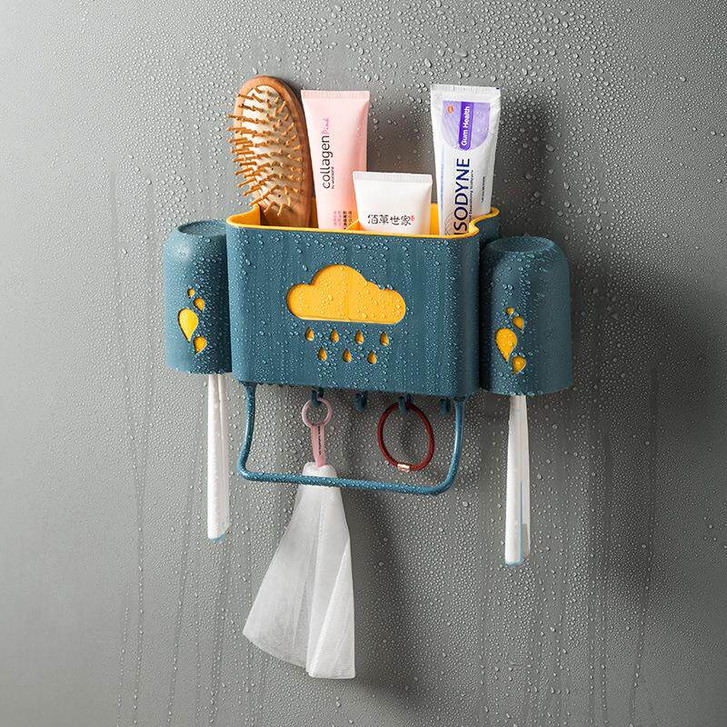 牙刷置物架免打孔漱口杯套装刷牙杯子牙缸壁挂式卫生间双层收纳盒