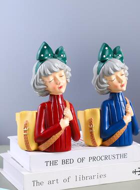 树脂工艺品背包女孩收纳摆件办公桌书桌桌面笔筒背包女孩收纳摆件