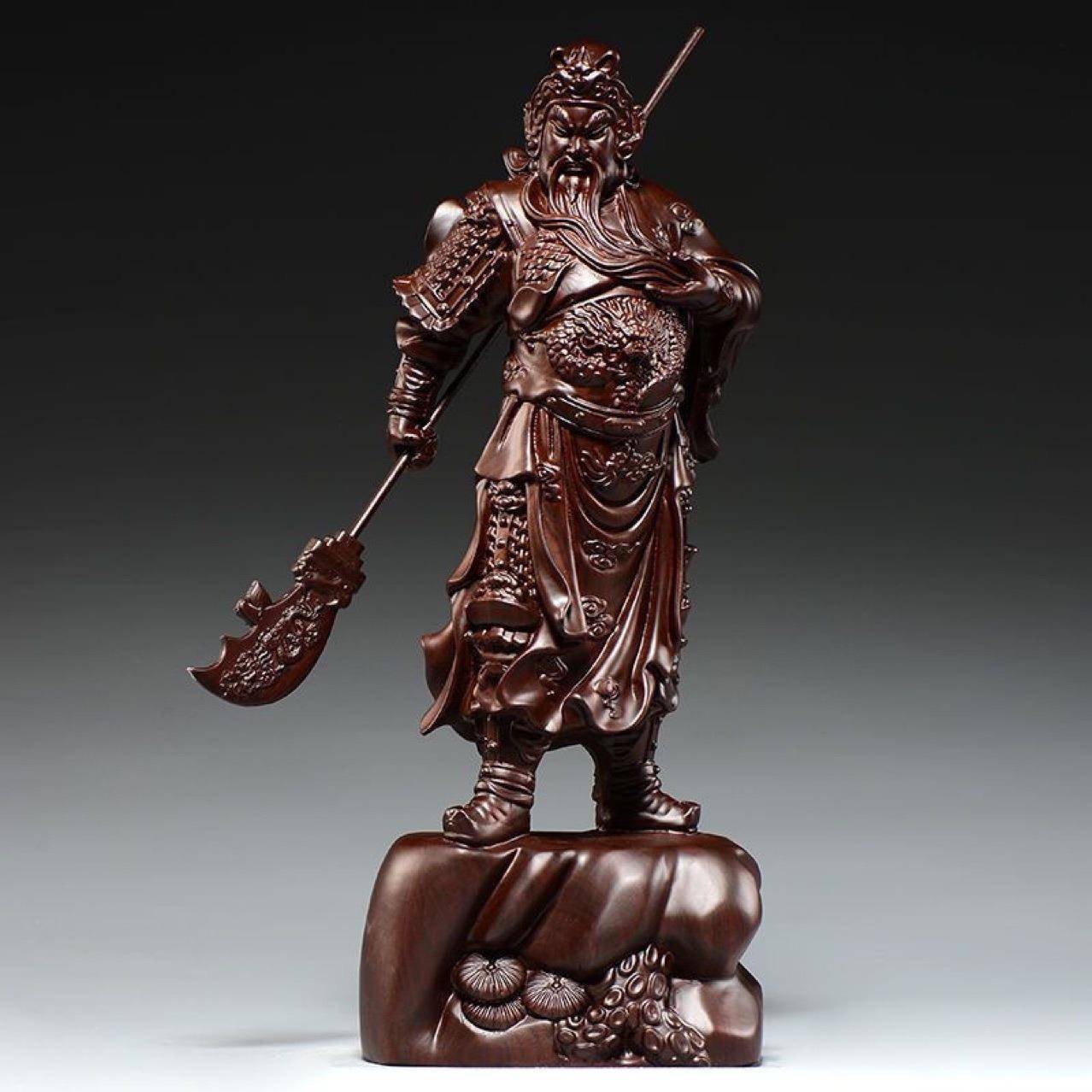 直播货源黑檀木雕关公摆件家居装饰关羽神像大刀木制工艺品雕像