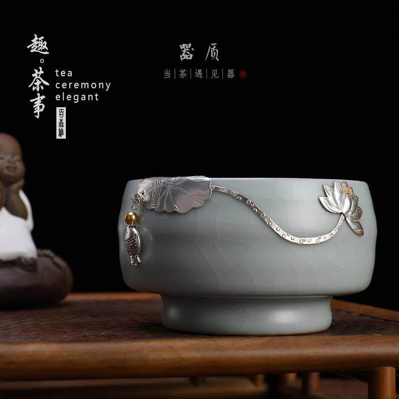 台湾丰子汝窑茶杯主人杯陶瓷茶具套装银杯汝瓷个人品茗杯茶盏茶碗
