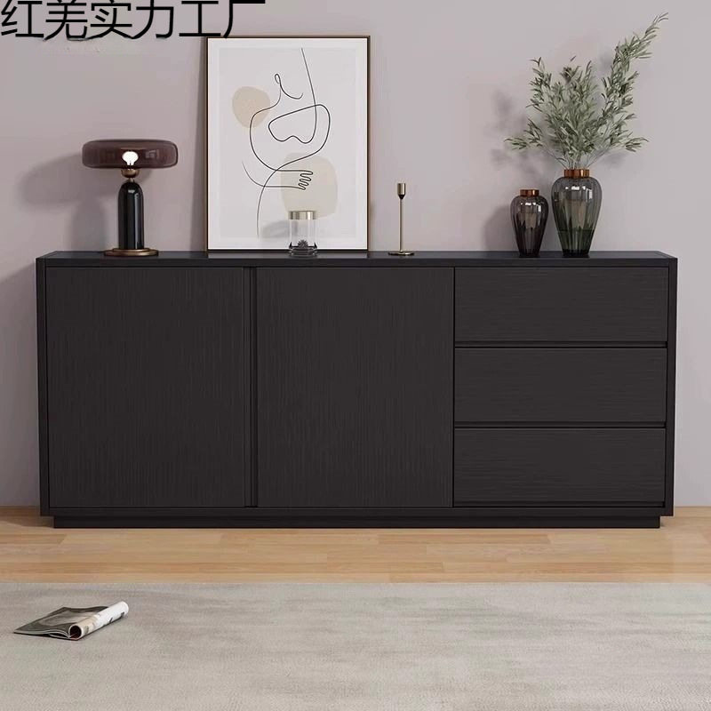 简约黑色靠墙一体收纳餐边柜