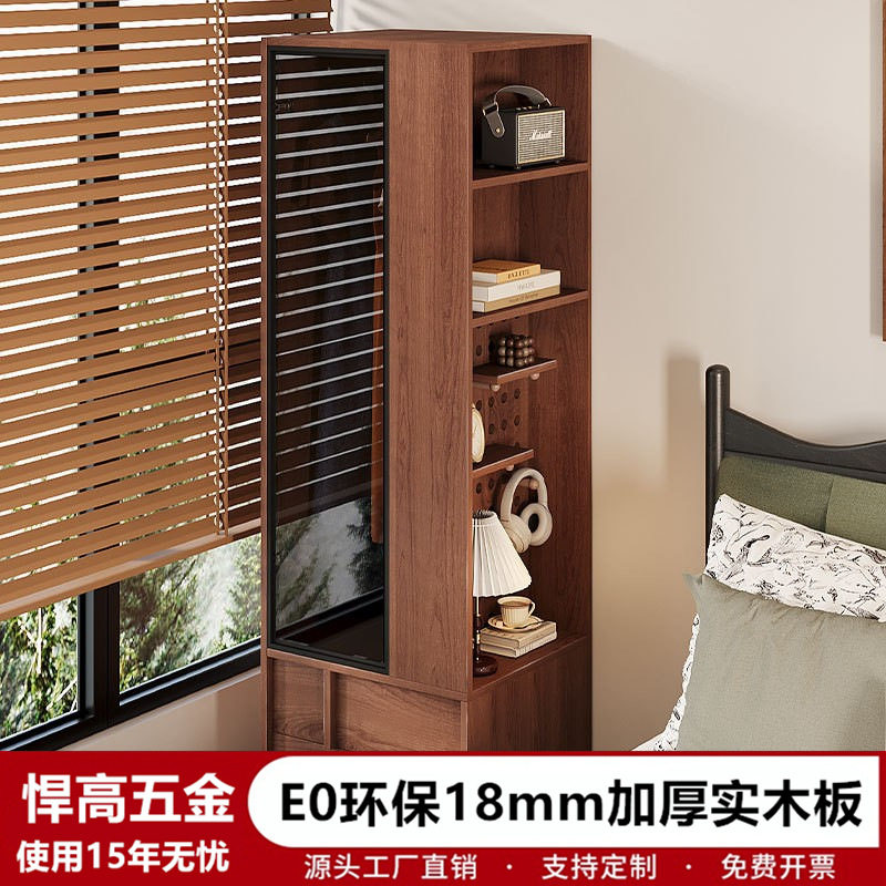 中古风实木床头柜家用卧室新中式置物架床头收纳柜衣柜一体储物柜图片