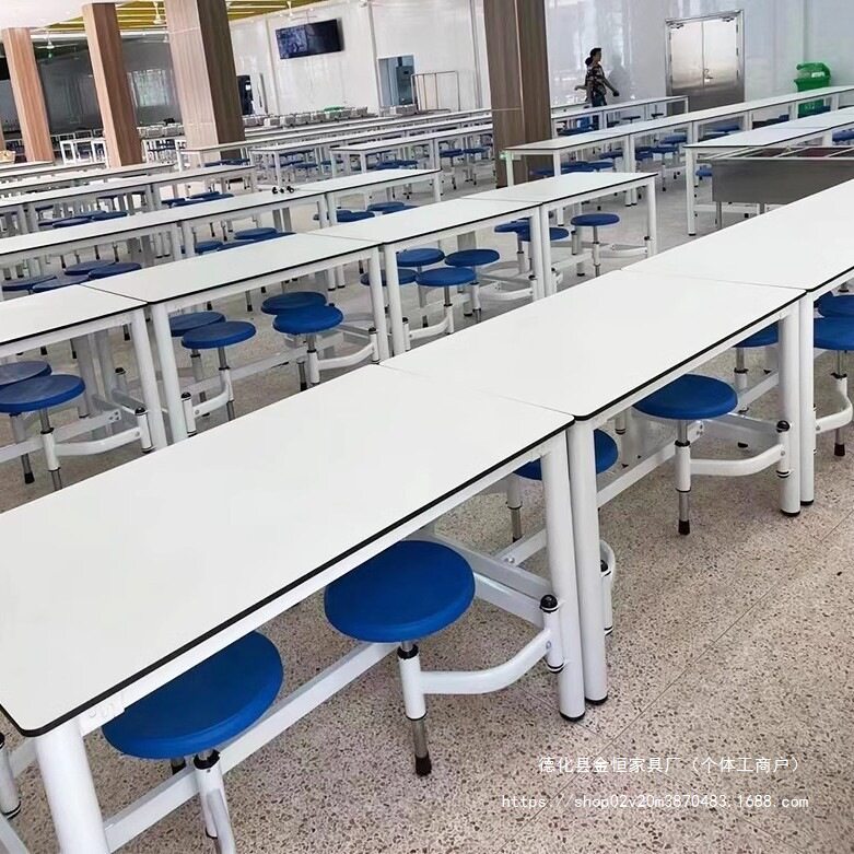 食堂餐桌连体组合学校学生6人4人工厂员工餐厅挂凳公司饭堂餐桌椅