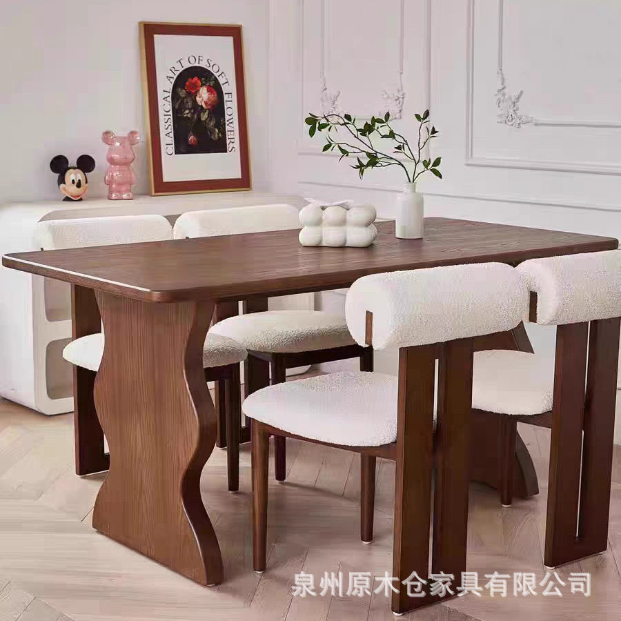法式中古实木餐桌设计师长方形书桌做旧复古长桌原木洽谈桌大板