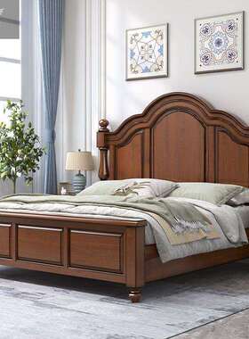 原木欧式铺板床卧室实木床美式乡村全实木高箱双人床1.5米结婚床