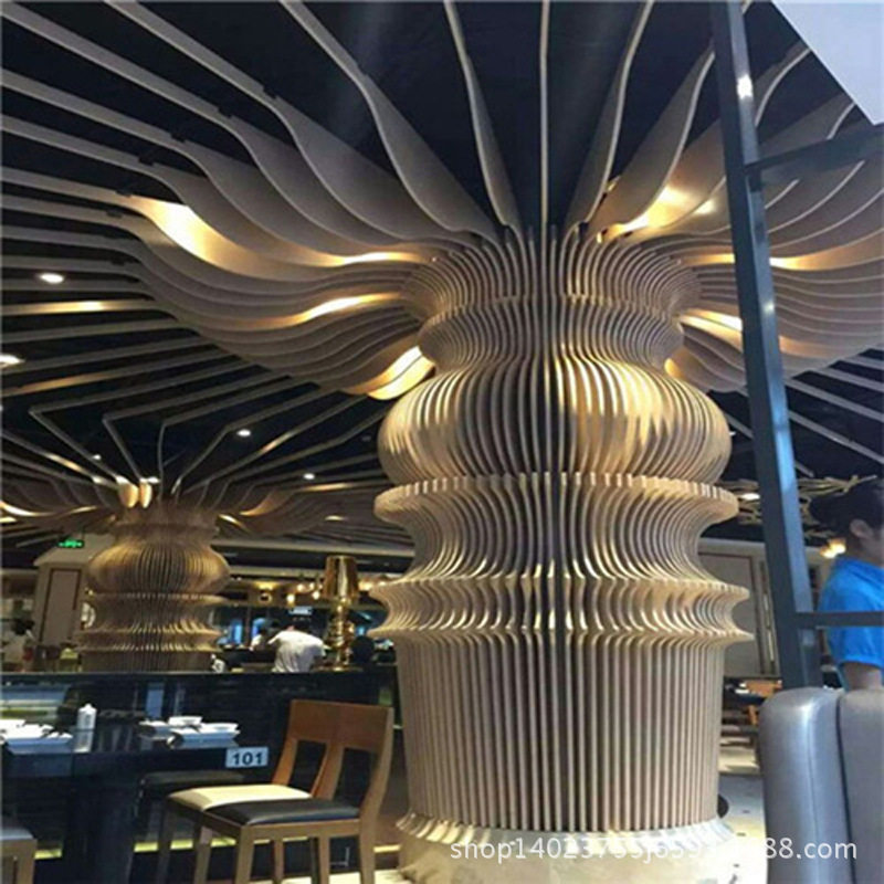 弧形铝方通 厂家批发 商场超市酒店吊顶材料 木纹铝方通格栅天花