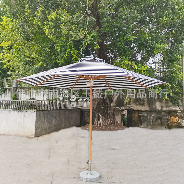 条纹造型露台大伞铝合金骨架仿木纹庭院伞圆形中柱伞户外遮阳伞