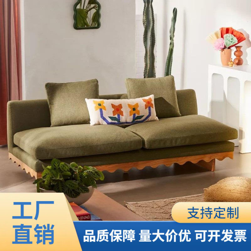 后现代简约客厅实木布艺沙发北欧酒店大堂接待样板间休闲三人沙发图片