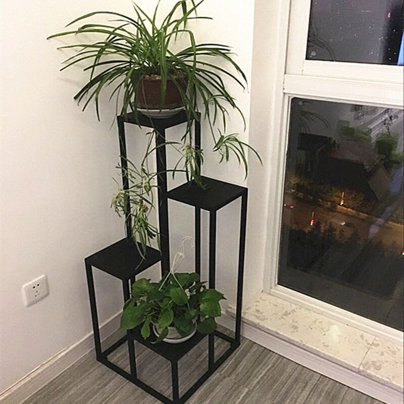 简约铁艺实木多层落地花架
