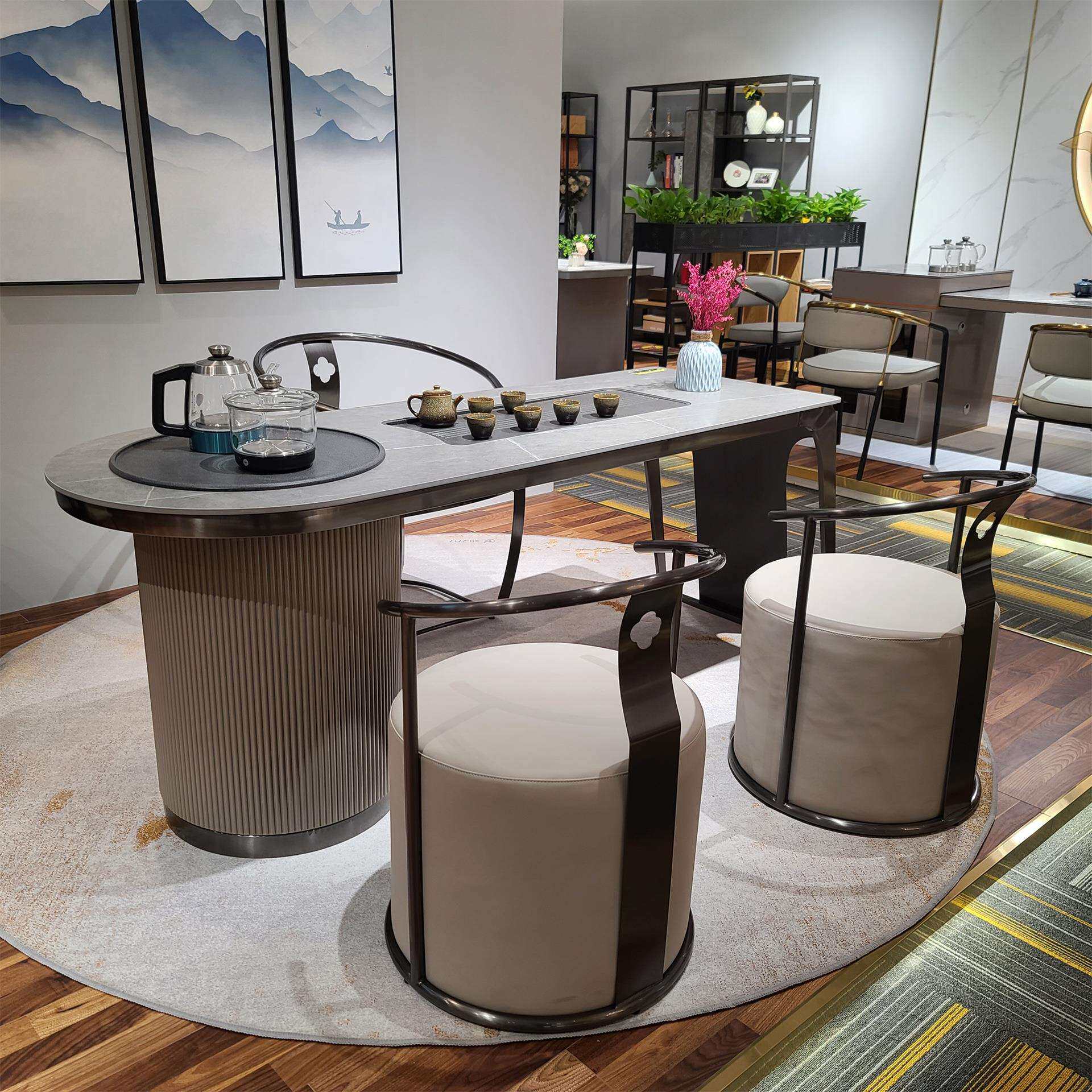 办公室茶几简约现代实木茶几泡茶茶几深圳不锈钢黑色茶几