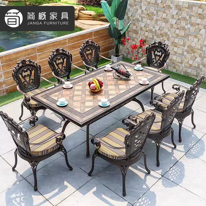 户外铸铝拼花防水防晒圆桌椅