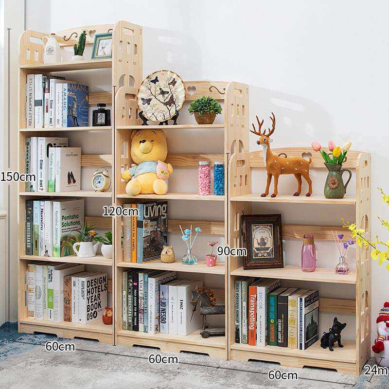 实木书架木质学生置物架多层落地收纳架书柜储物架镂空设计转角