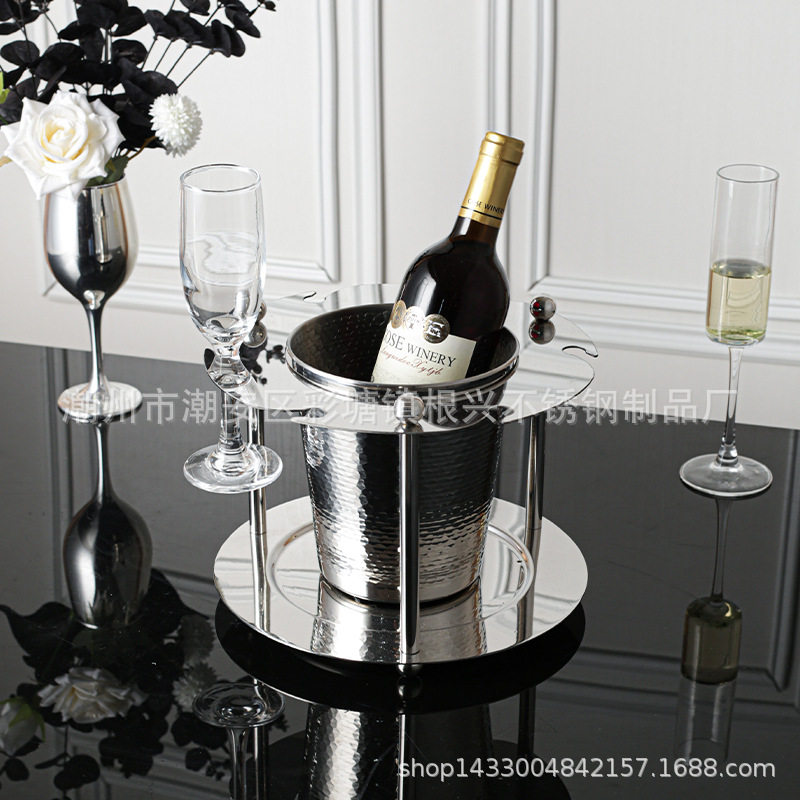 不锈钢红酒冰镇桶一体架酒店轻奢风香槟酒杯冰桶餐厅样板间装饰品