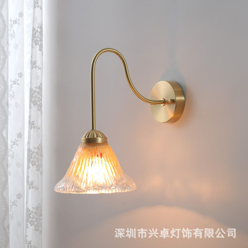日式简约灯具法式中古文艺创艺文艺客厅卧室黄铜过道店铺阳台壁灯