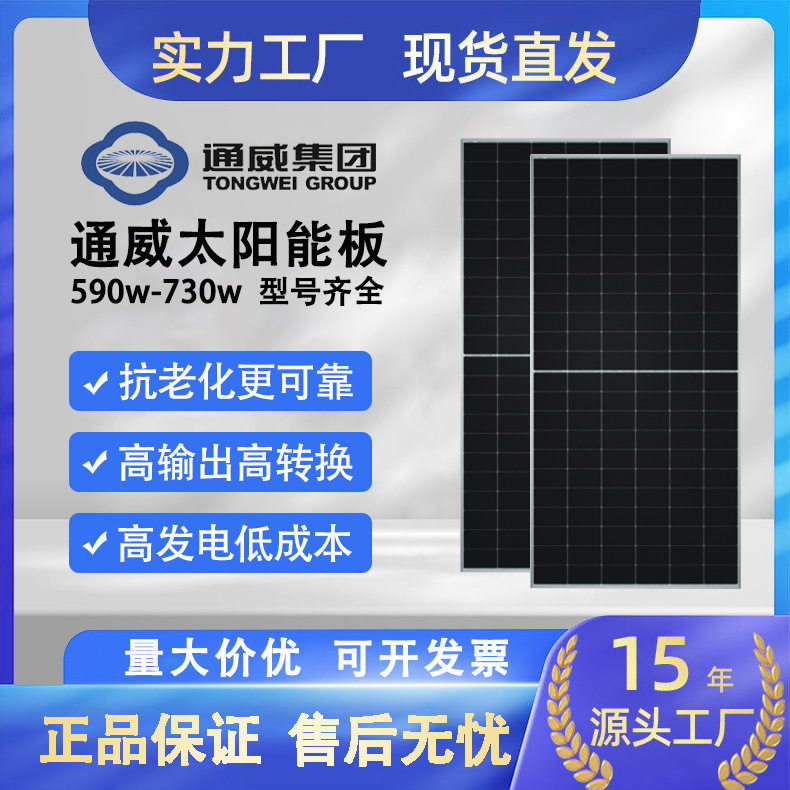 通威太阳能光伏发电板正A级N型组件590-730W单双玻高功率家用商用