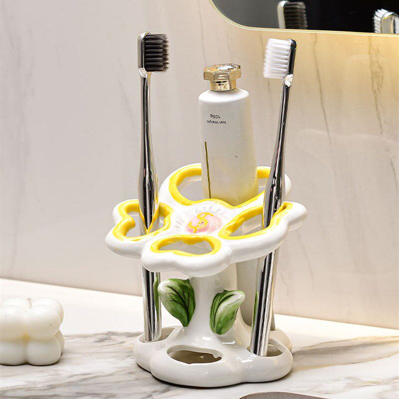 轻奢花朵牙刷置物架创意卫生间浴室洗漱台收纳放电动牙刷牙膏架子