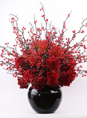 红色仿真花假花盆栽摆件现代轻奢电视柜餐桌花摆花洽谈桌花艺摆设