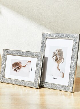 简约轻奢贴钻水晶金属玻璃相框摆台67810寸婚纱照高级感创意礼物