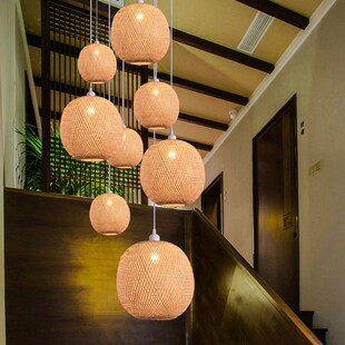 竹艺吊灯中式茶楼餐厅过道竹灯竹编吊灯田园创意个性仿古灯具灯饰