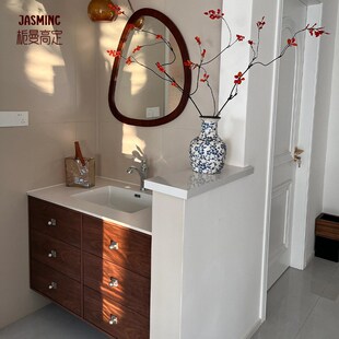 中古风覆古浴室柜组合陶瓷一体盆橡木实木定制化妆室洗漱台洗手池