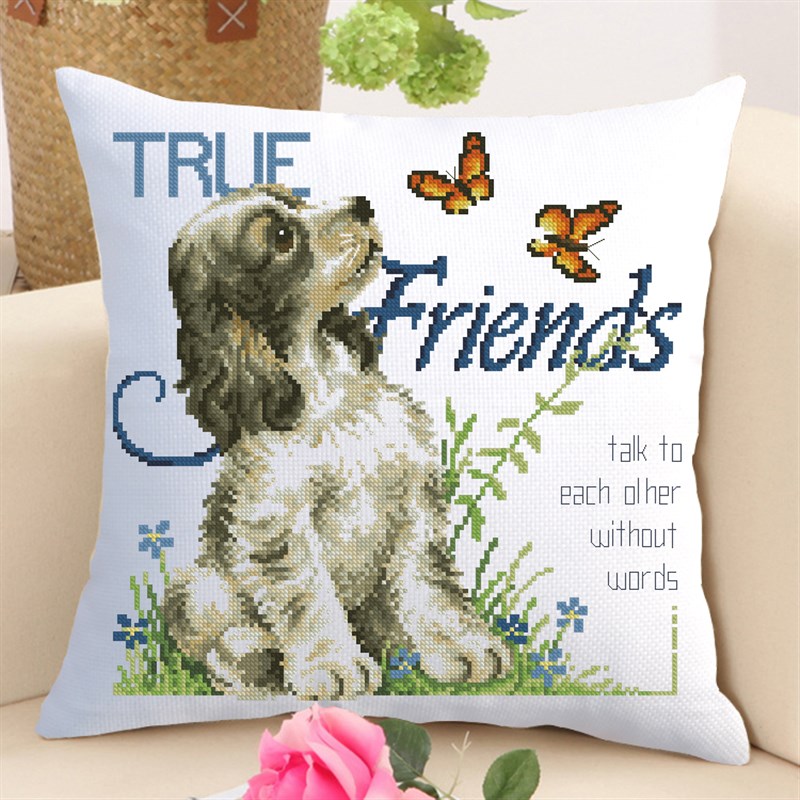 水溶印花十字绣抱枕好朋友狗狗生肖狗客厅卧室汽车靠垫自己绣