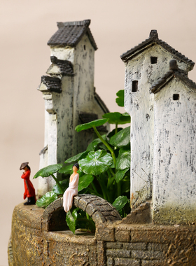 徽派中式复古水培花盆摆件铜钱草植物茶洗一叶莲S个性花盆茶几装