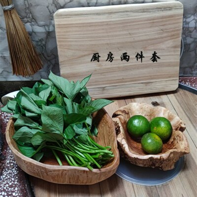 实木果篮客厅水果盘木质家用中式零食分格L托盘带盖茶几根雕创意