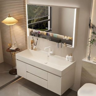 意式 极简风鎏金石海洋盆一体盆浴室柜组合卫生间洗漱台