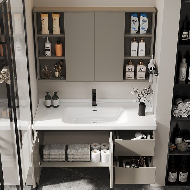 橡木烤漆风水镜浴室柜陶瓷一体盆轻奢简约洗漱台卫生间洗手洗脸盆,家装主材,浴室柜组合,淘宝优惠券,粉丝福利购,淘宝优惠卷