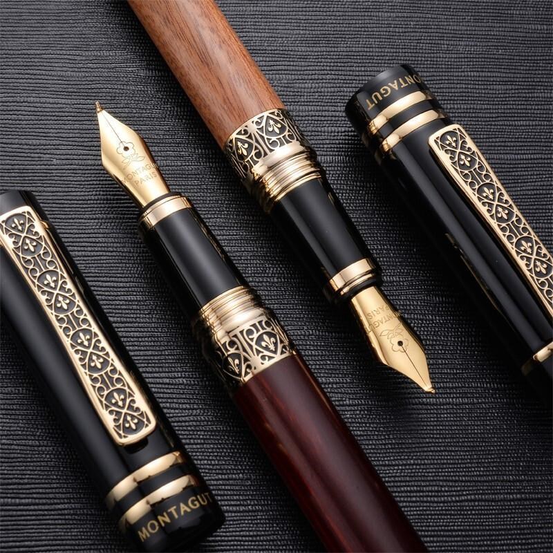 法国梦特娇尊崇钢笔檀木复古练字硬笔书法弯尖美工笔男士墨水笔