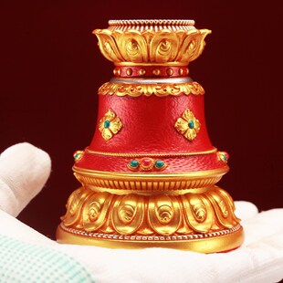 格桑花彩绘迷你手摇转金轮底座彩绘树脂转经简座子锡杖家用莲花