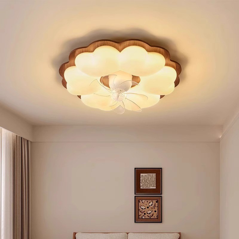 中古风客厅吸顶灯变频静音卧室餐厅书房风扇灯法式复古餐厅风扇灯