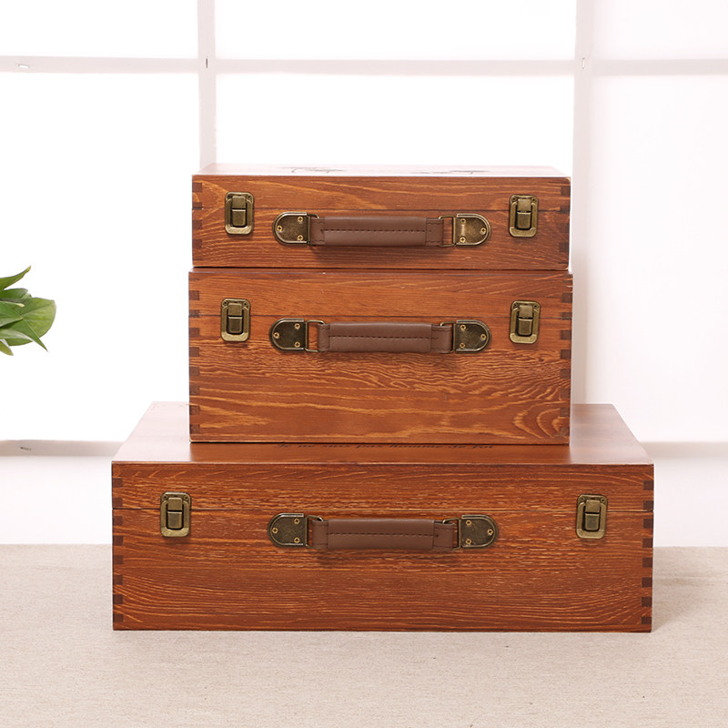 实木长方形木盒子复古木盒带锁收纳盒木质收纳箱桌面收纳盒带锁