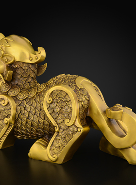 貔貅摆件一对客厅玄o关办公室全黄铜霸王皮丘大号铜貔貅开业礼物