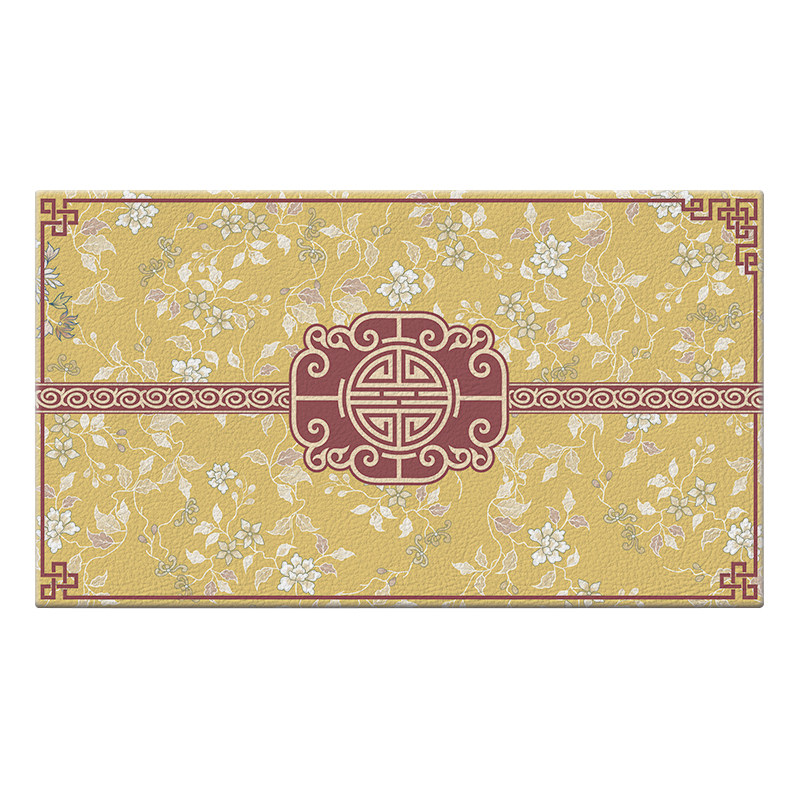 中式黄色厨房皮革地垫可擦免洗防水防油PVC地毯懒人进门防滑垫子