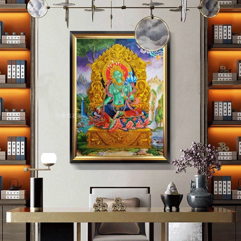尼泊尔藏传唐卡DIY方钻满钻钻石画纽瓦丽绿度母粘贴钻点钻十字绣,居家布艺,钻石绣,淘宝优惠券,粉丝福利购,淘宝优惠卷