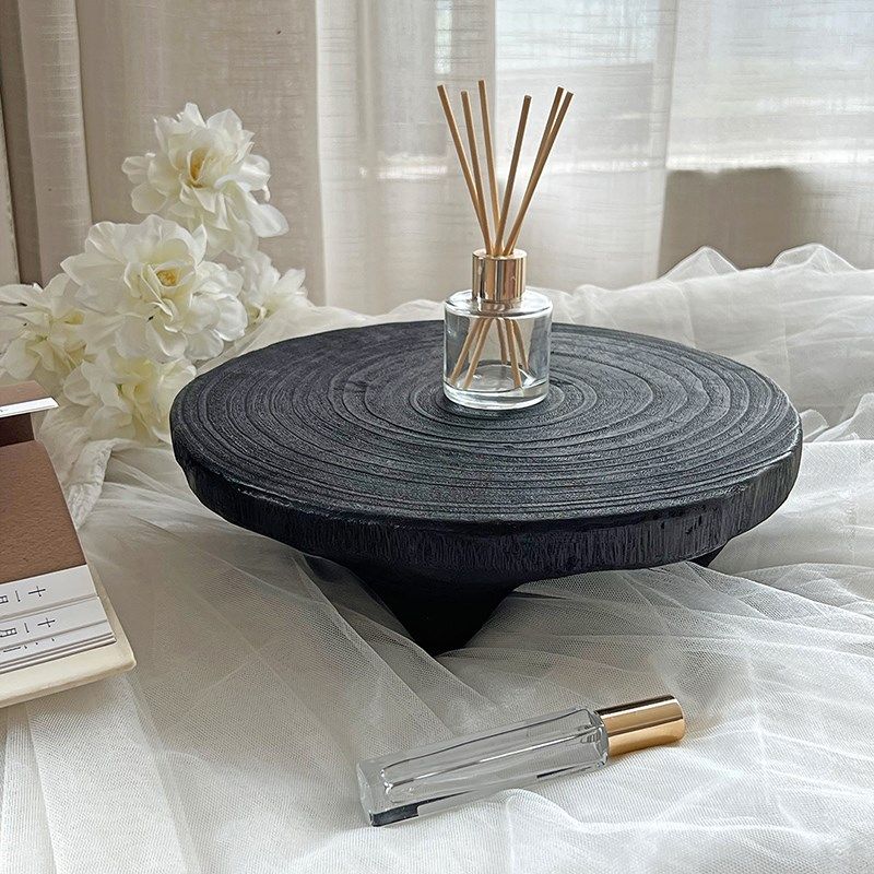 复古侘寂风实木碳化干泡茶盘小型茶台黑色干泡台圆形木头茶几托盘,餐饮具,茶盘,淘宝优惠券,粉丝福利购,淘宝优惠卷